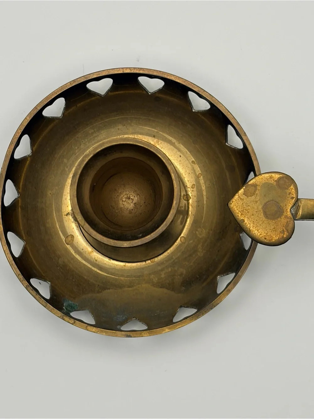 Brass Heart Pierced Chamberstick Candle Holders - Brass